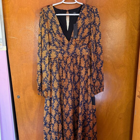 Graceful Impression Black and Orange Floral Print Midi Dress - Picture 1 of 2